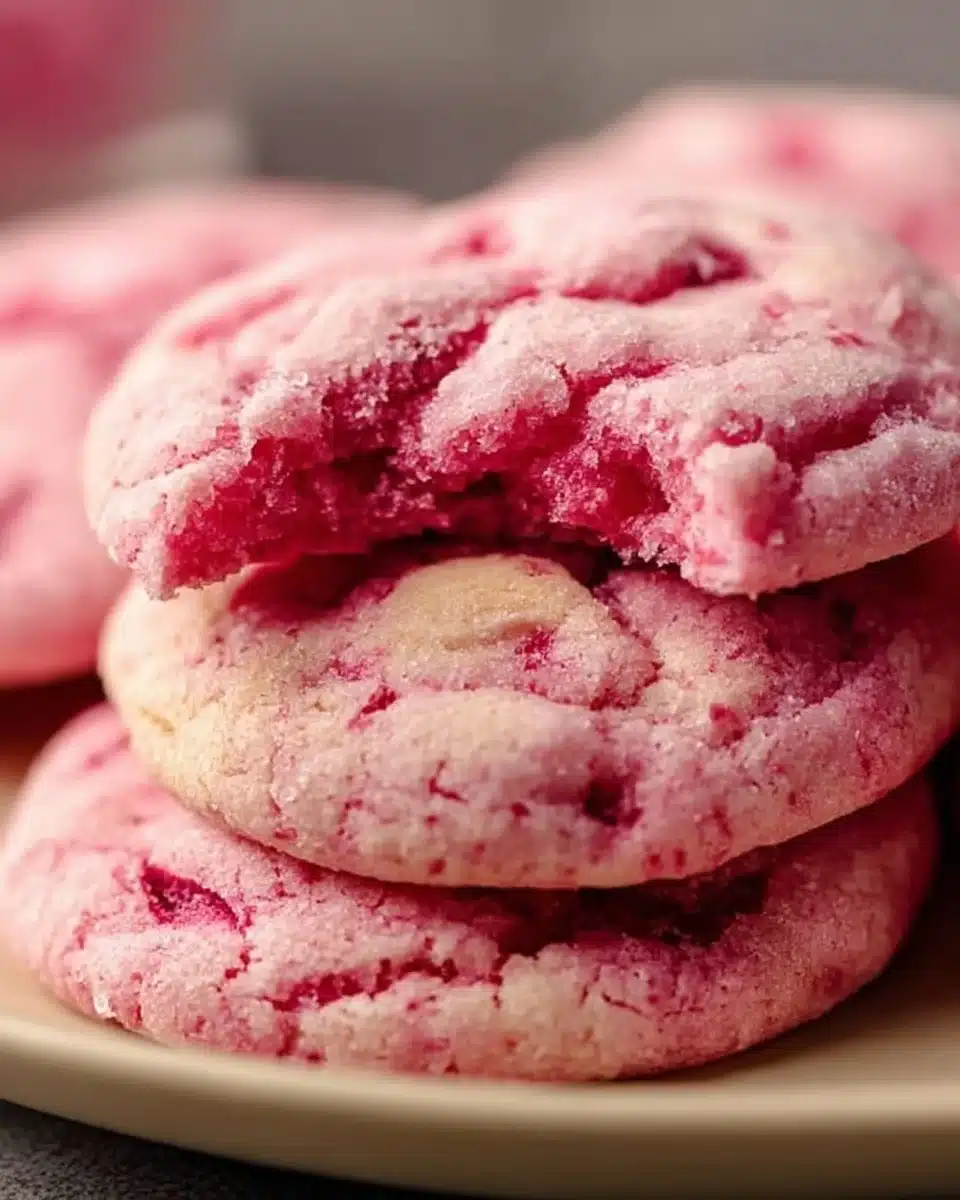 Delicious raspberry sugar cookies on a white plate, perfect for dessert.