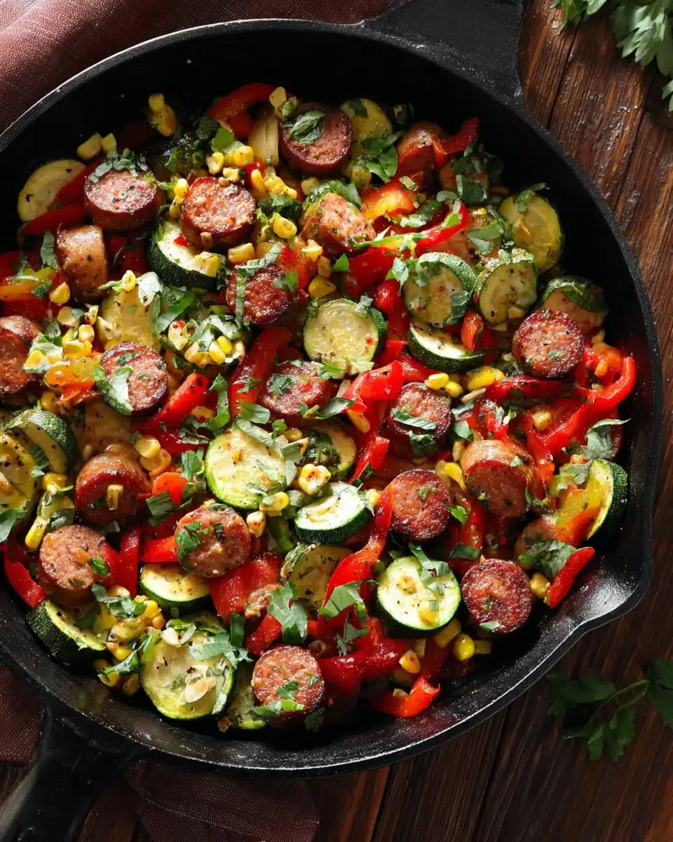 Colorful Sausage Veggies Skillet cooked to perfection with fresh ingredients
