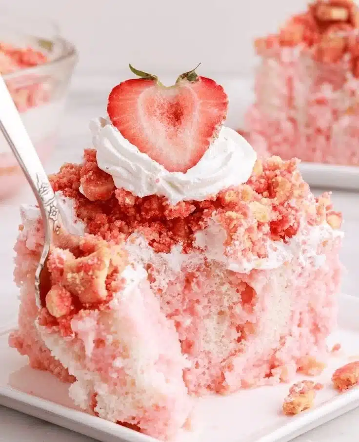Strawberry Crunch Poke Cake