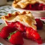 Homemade Strawberry Rhubarb Pie with flaky crust and fresh fruit filling