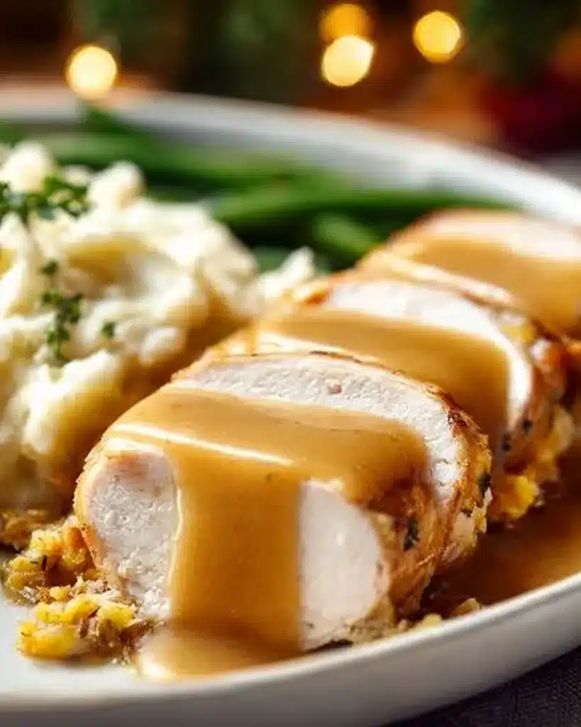 Turkey and stuffing roll ups ready to serve