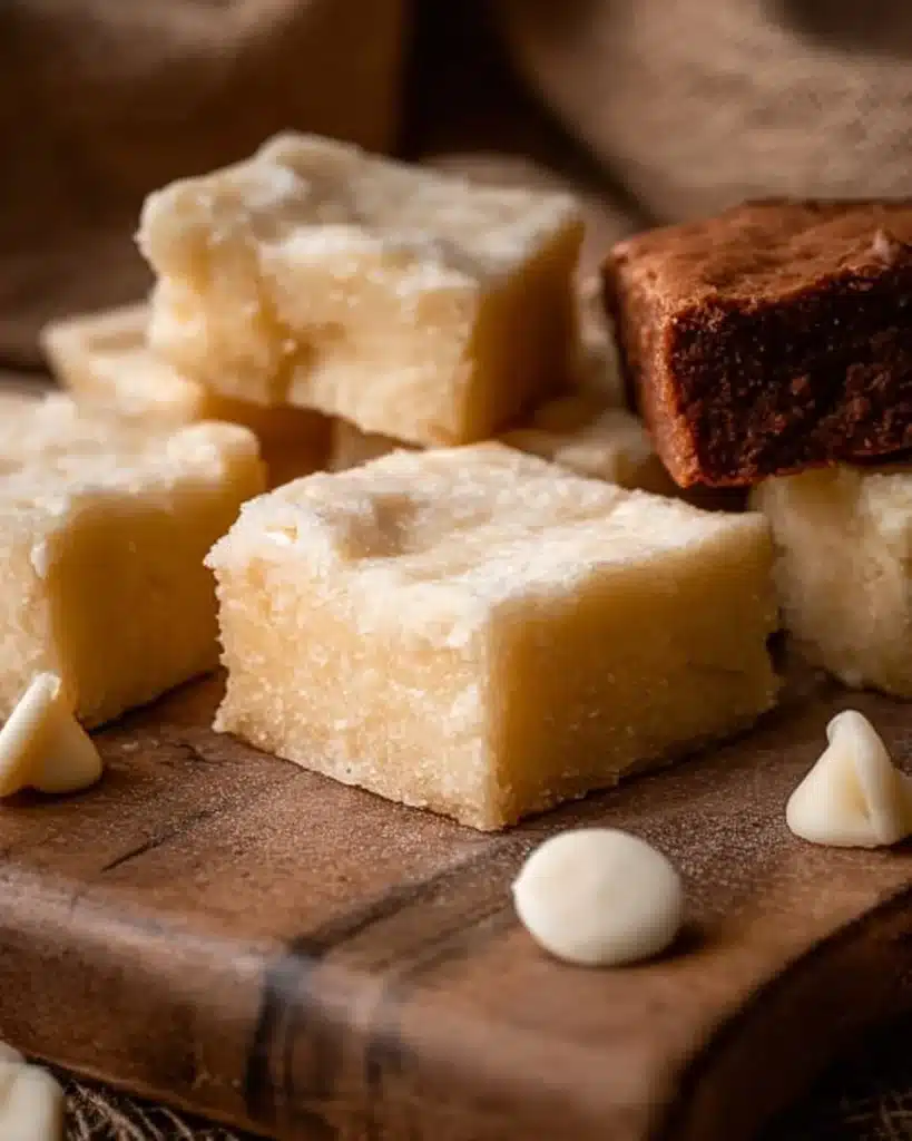 Delicious homemade white chocolate brownies on a plate