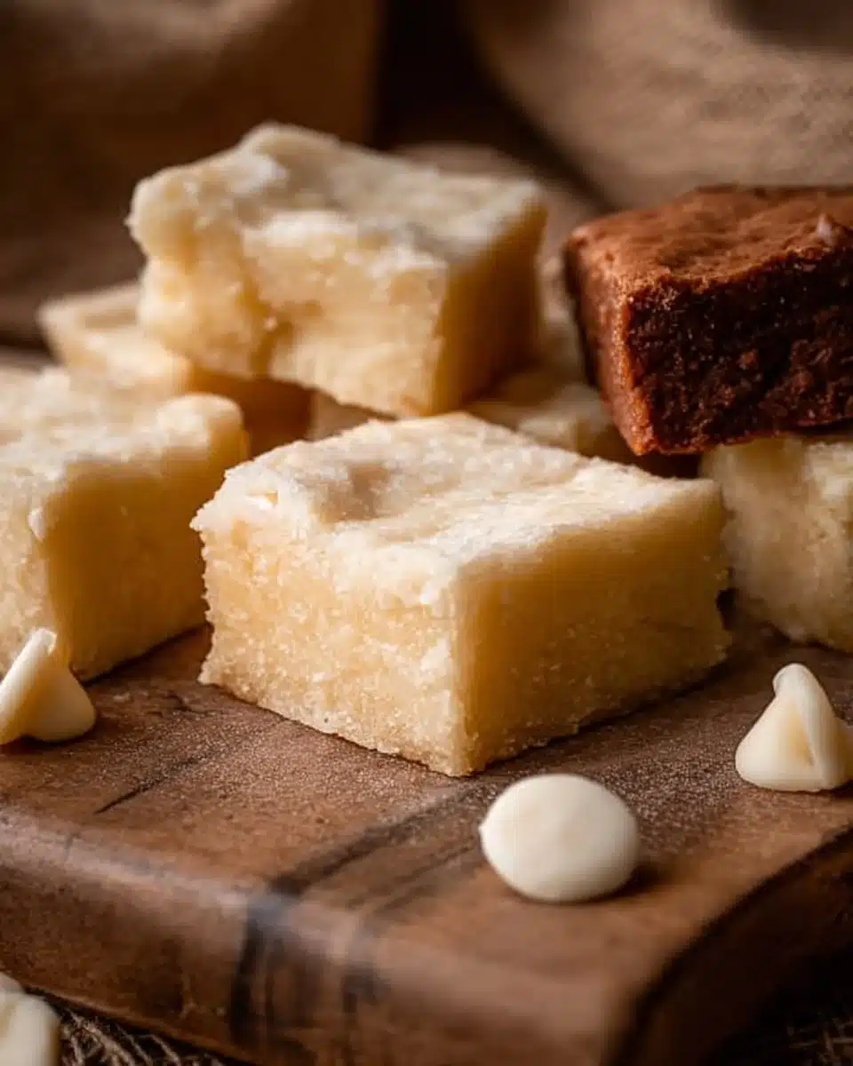 Delicious homemade white chocolate brownies on a plate