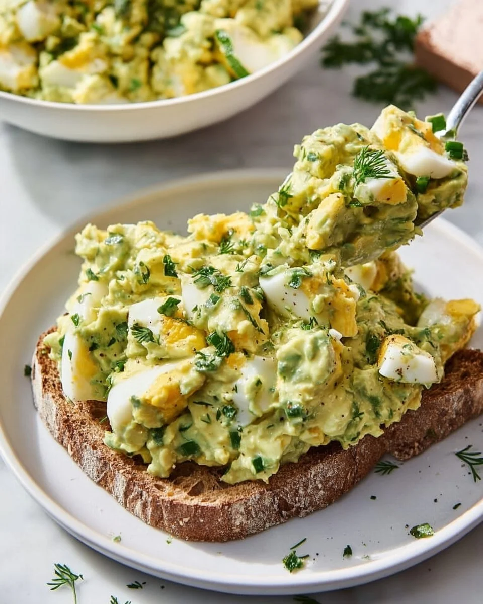 Delicious avocado egg salad served on a plate