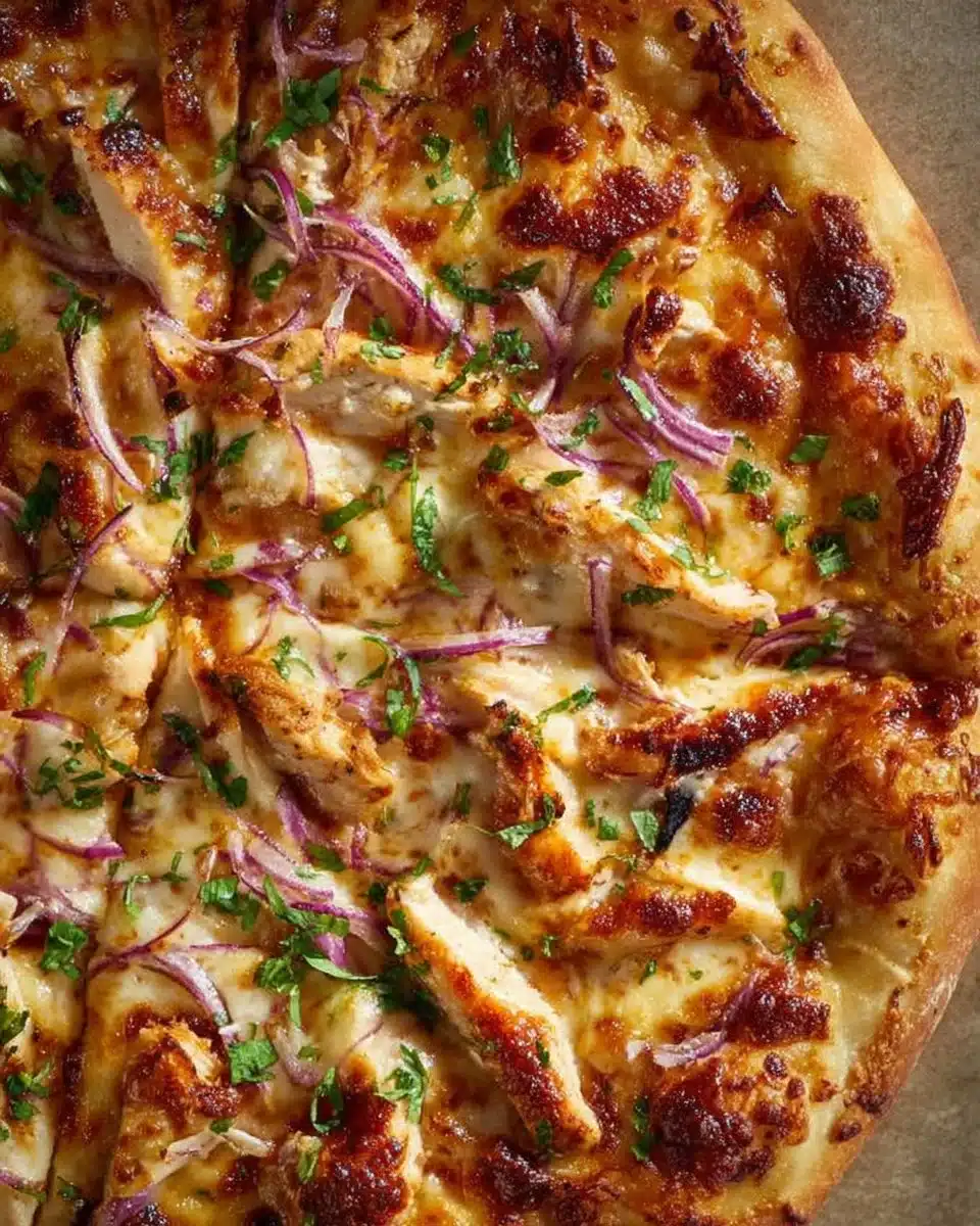 Delicious Barbecue Chicken Pizza with grilled chicken and barbecue sauce