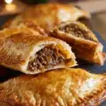 Homemade beef empanadas served with dipping sauce.