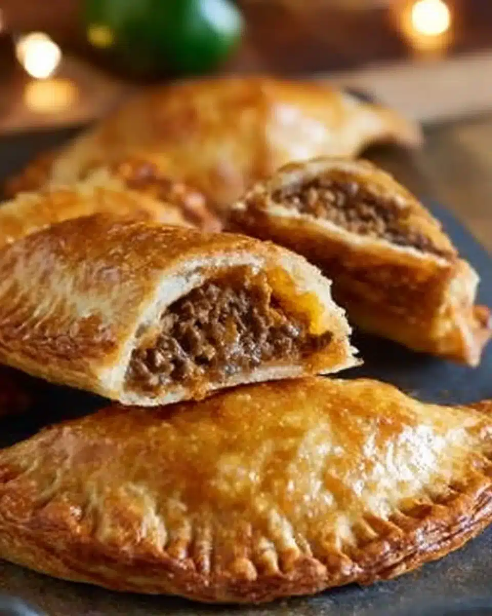 Homemade beef empanadas served with dipping sauce.