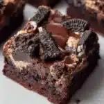 Decadent brownie cheesecake bars topped with a chocolate drizzle