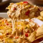 Tasty Chicken Fajita Casserole topped with cheese and colorful vegetables