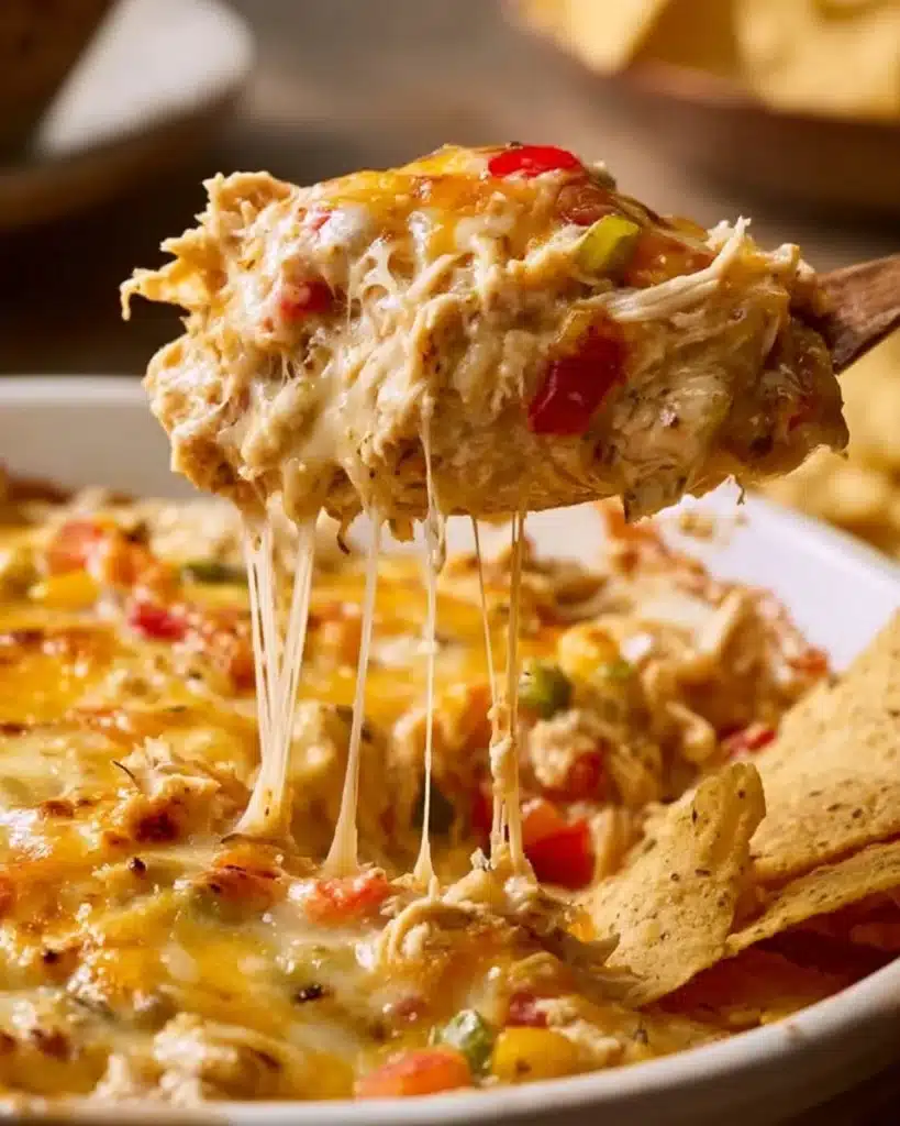 Tasty Chicken Fajita Casserole topped with cheese and colorful vegetables