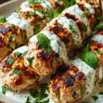 Chicken Kofta kebabs served with creamy garlic yogurt sauce