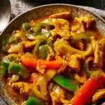 Delicious plate of Chinese Curry Chicken served with rice and vegetables.