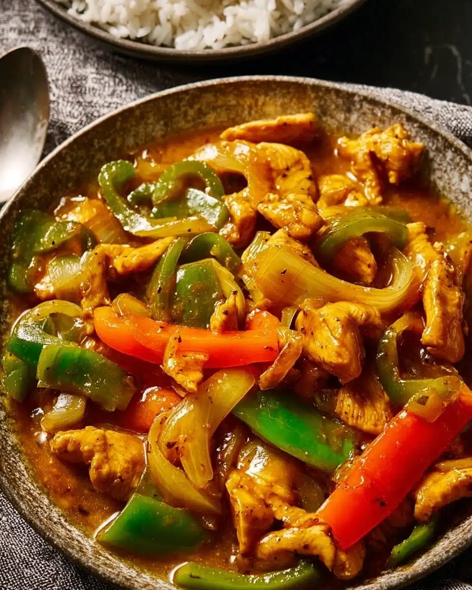 Delicious plate of Chinese Curry Chicken served with rice and vegetables.