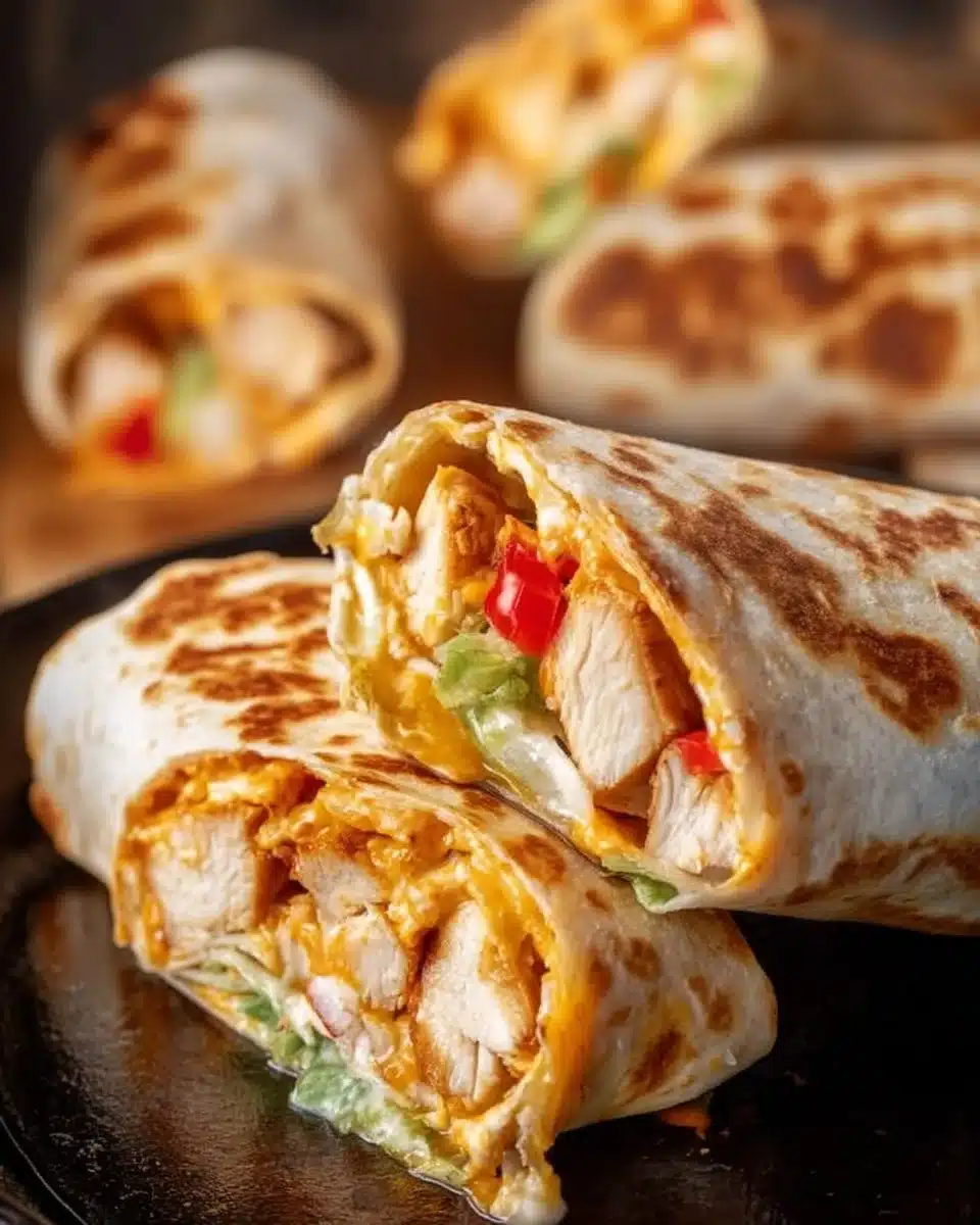 Delicious chipotle ranch grilled chicken burrito with fresh ingredients