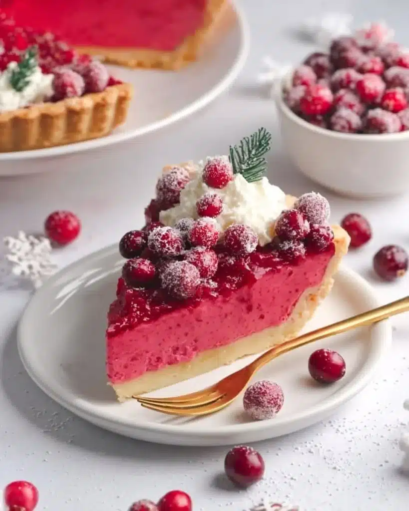 Beautifully baked cranberry custard pie with a golden crust and fresh cranberries.