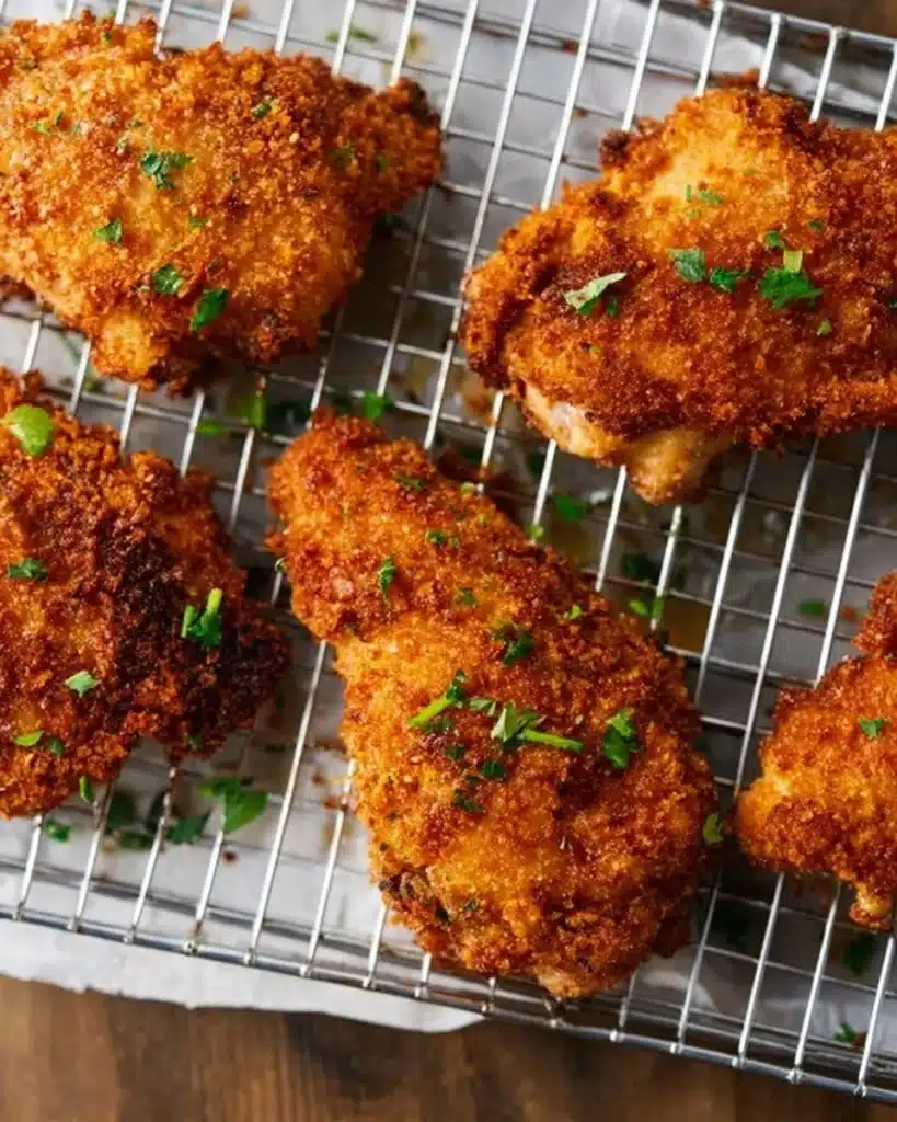 Crispy panko crusted chicken breasts on a plate