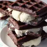 Delicious brownie waffle ice cream sandwiches stacked together
