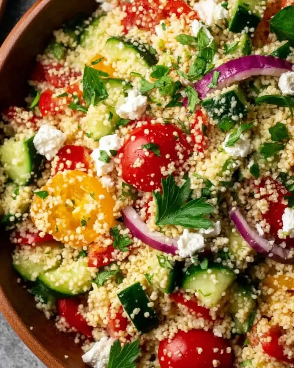 Easy couscous salad with fresh vegetables and herbs