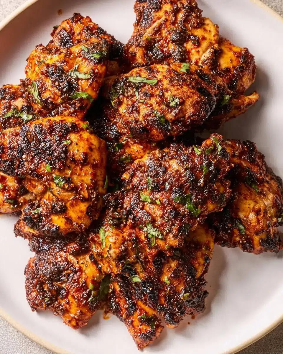 Delicious harissa chicken dish garnished with fresh herbs and spices