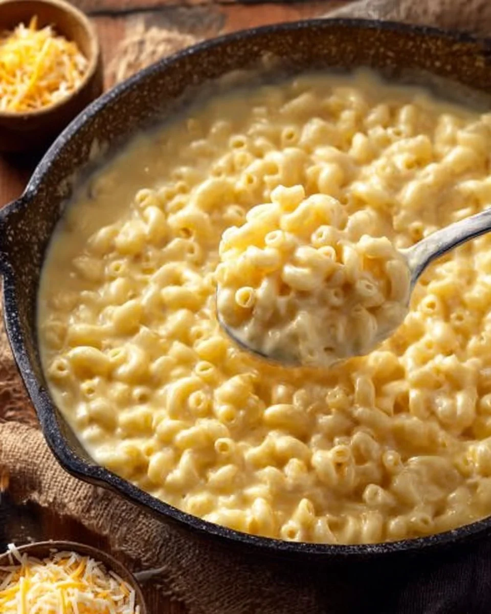 Delicious homemade stovetop macaroni and cheese served in a bowl