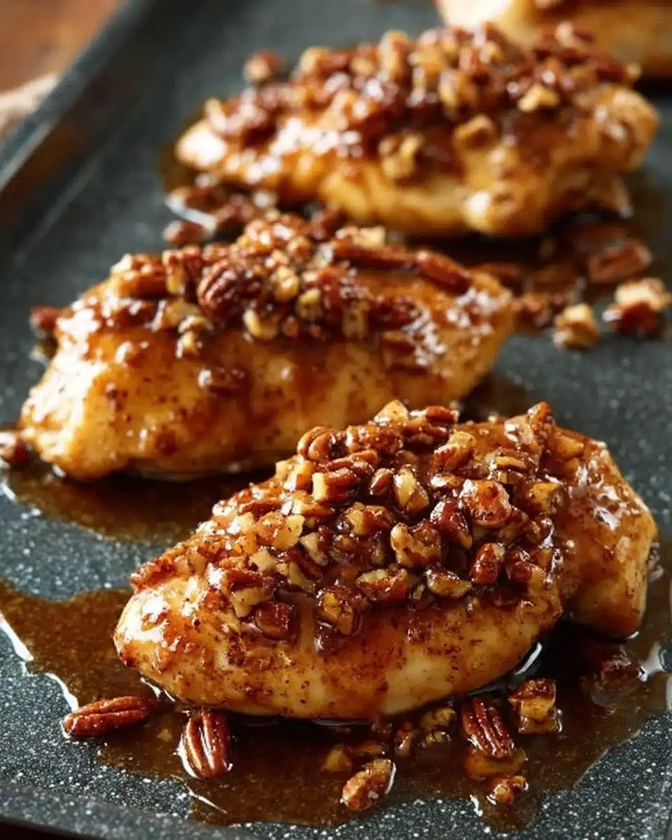 Delicious Honey Garlic Pecan Chicken dish served with fresh herbs