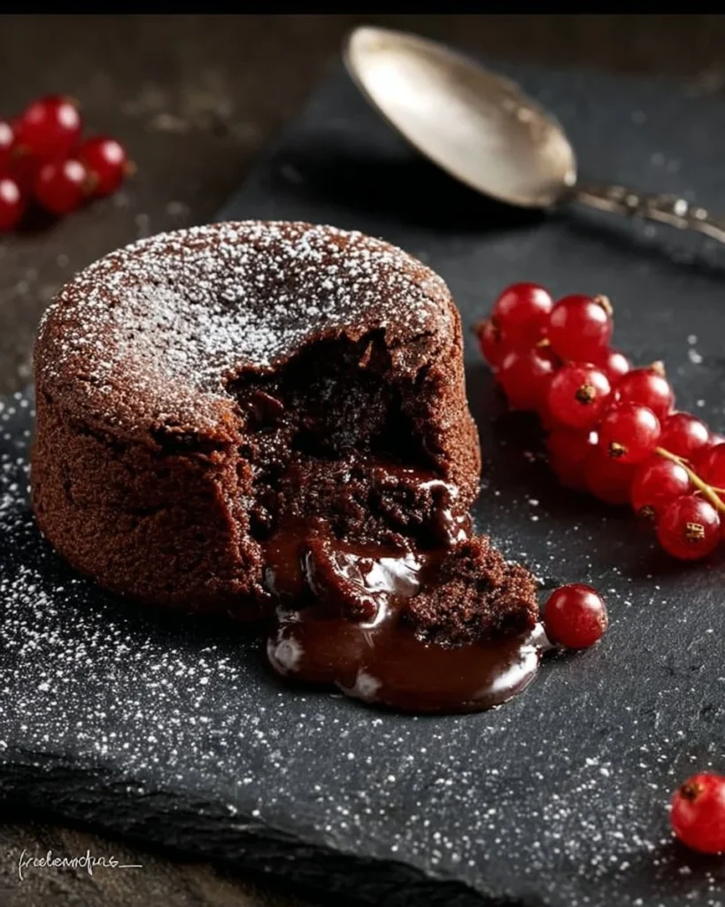 Delicious molten chocolate lava cake with rich chocolate interior