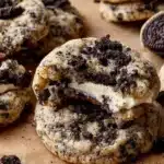 Oreo Cheesecake Cookies with creamy filling and crushed Oreo topping.