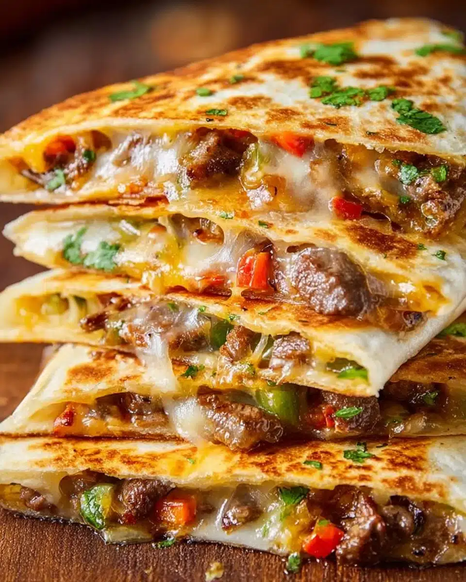 Philly cheesesteak quesadillas with melted cheese and flavorful fillings
