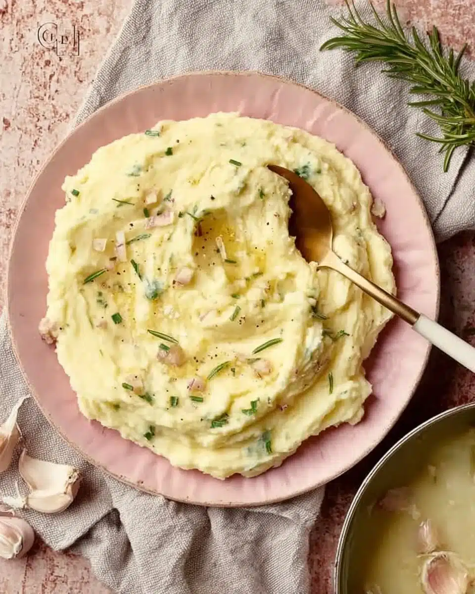 Creamy rosemary garlic mashed potatoes served in a bowl
