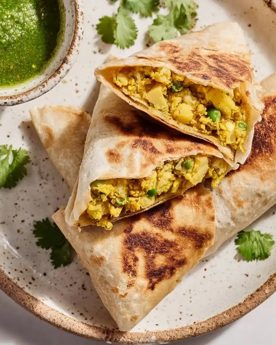 Crispy samosa wraps filled with spiced potatoes and peas