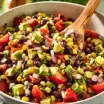 Simple black bean and corn salad served in a bowl with fresh ingredients