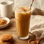 Delicious snickerdoodle iced latte topped with whipped cream and cinnamon.