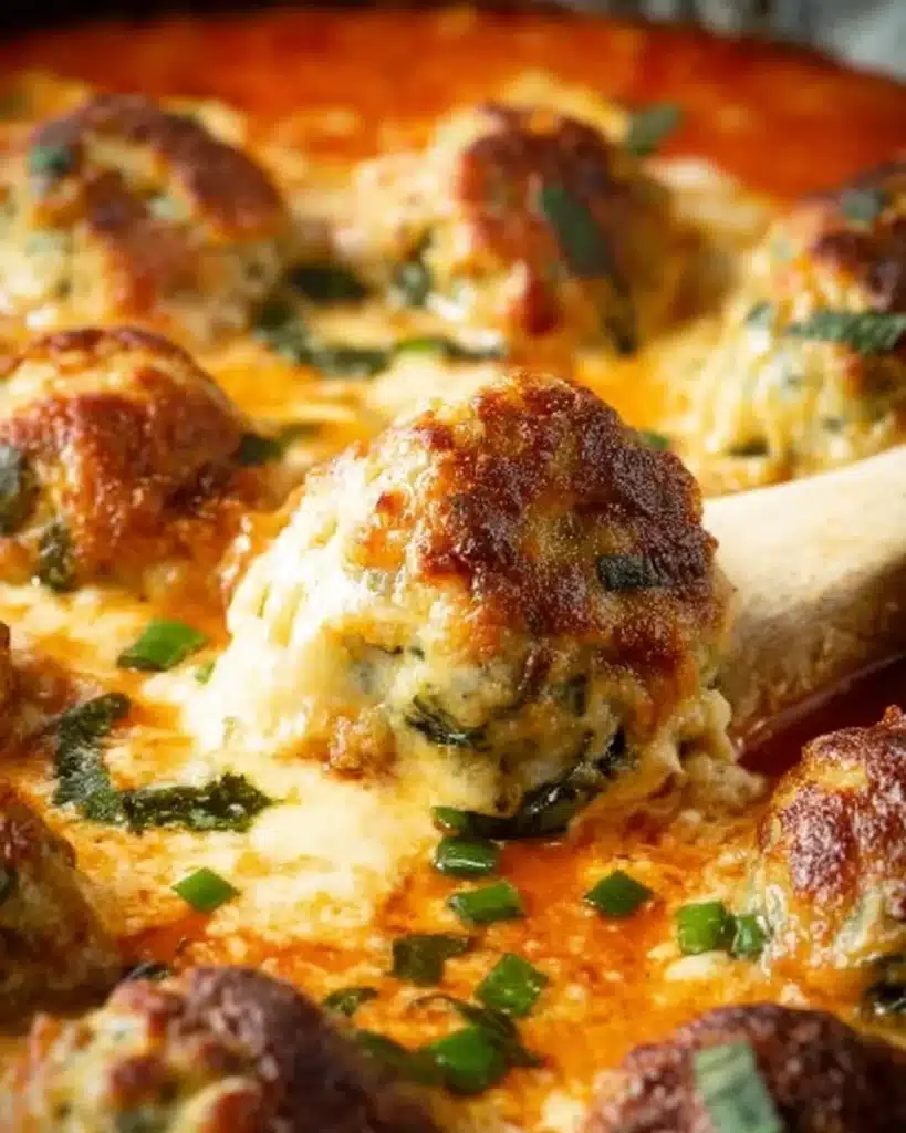 Delicious Spinach Chicken Parmesan meatballs served on a plate.