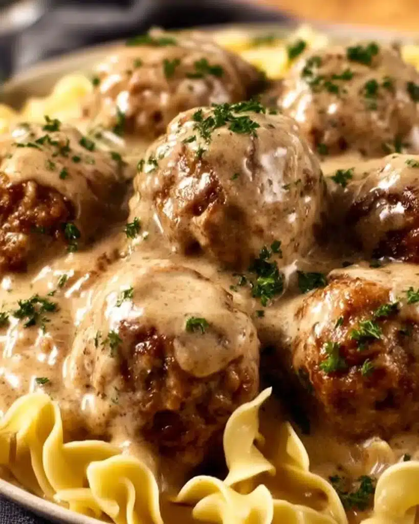 Delicious Swedish meatballs served with a rich and creamy sauce