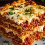 Delicious homemade lasagna with layers of cheese, meat, and sauce