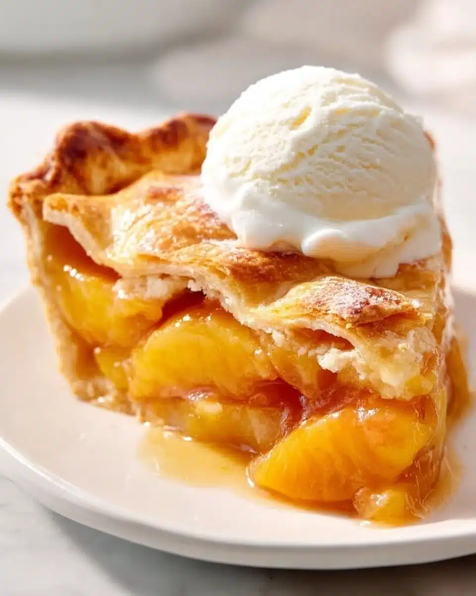 Delicious homemade peach pie with fresh peaches and flaky crust