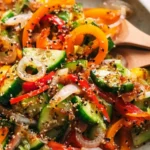 Vibrant cucumber pepper salad, a refreshing and healthy dish on a plate