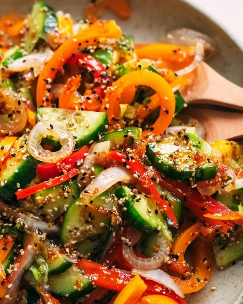Vibrant cucumber pepper salad, a refreshing and healthy dish on a plate